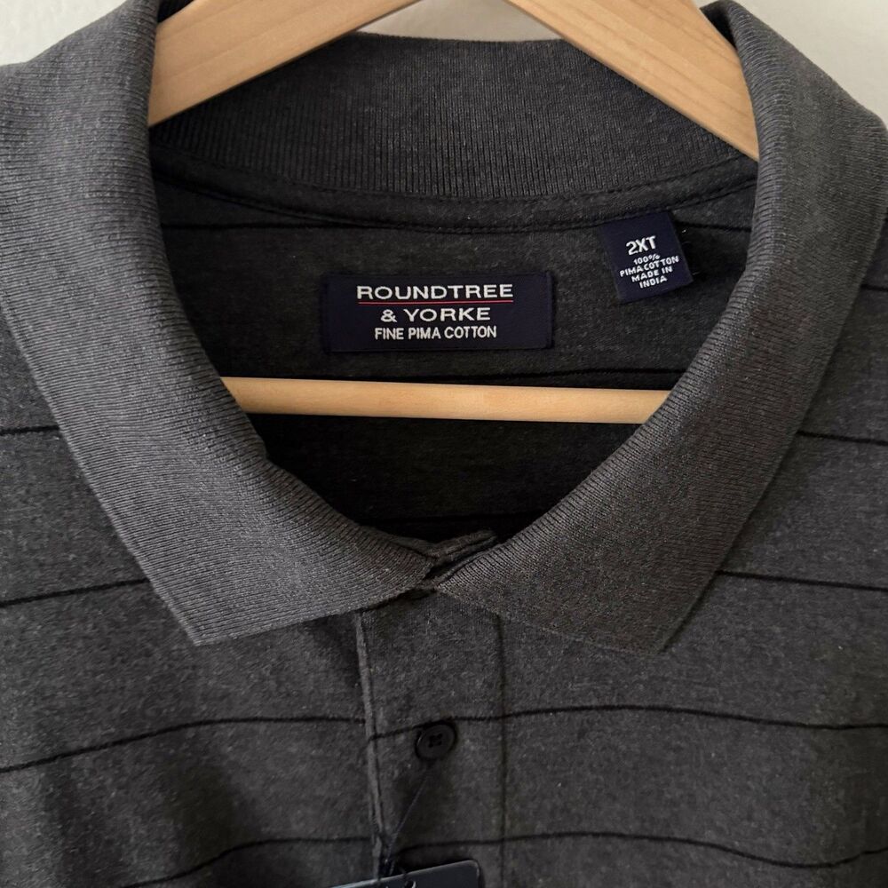 Roundtree & Yorke Long Sleeve Polo Shirt Sz 2XT Heather Gray Luster Soft Cotton - Picture 5 of 8